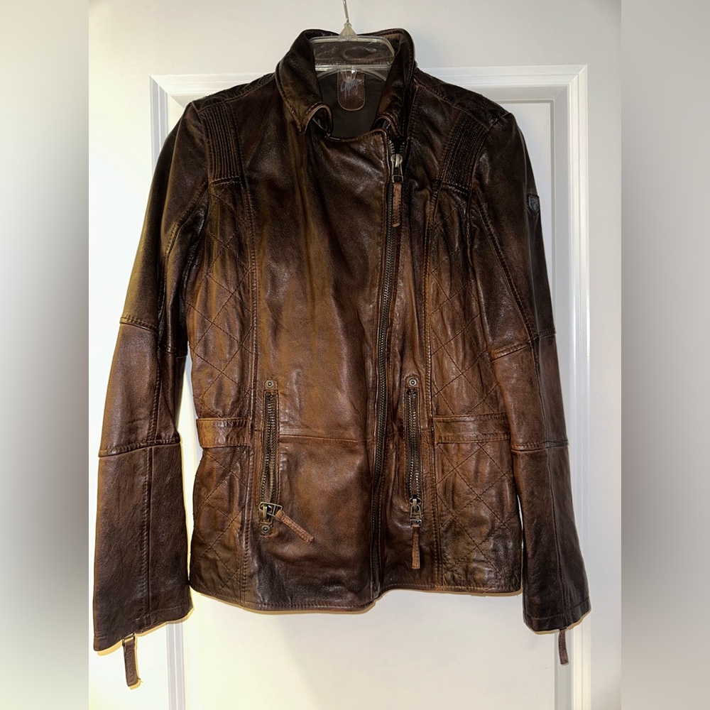 Mauritis Gipsy Women’s S Leather Jacket NEW Brown Tan Quilted German Fit M RARE